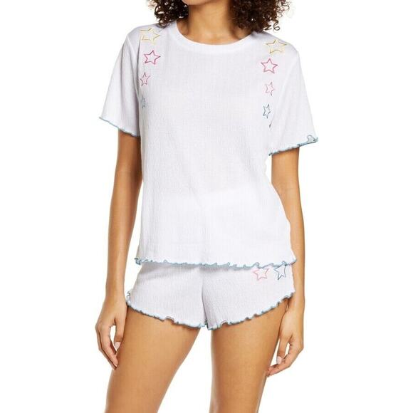 EMERSON ROAD NEW $68‎ Relaxed Fit Short Pajamas White Embroidered Star Small - Picture 1 of 4